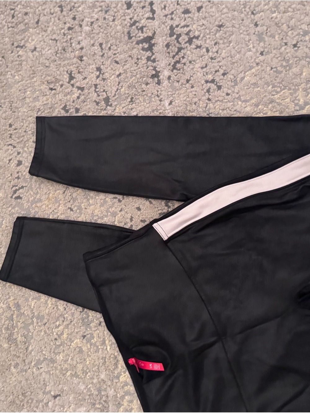 SPANX Black Leggings with Light Pink Side Stripe